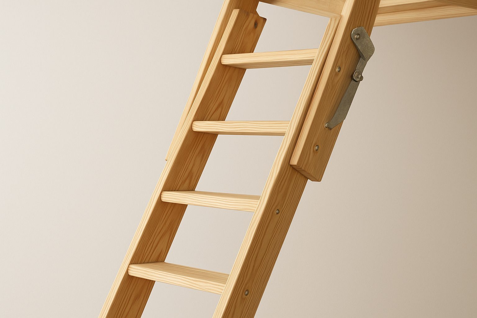 Wooden loft ladder leaning against a wall